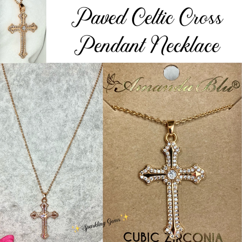 Paved Gold Celtic Cross Fine Pendant Necklace